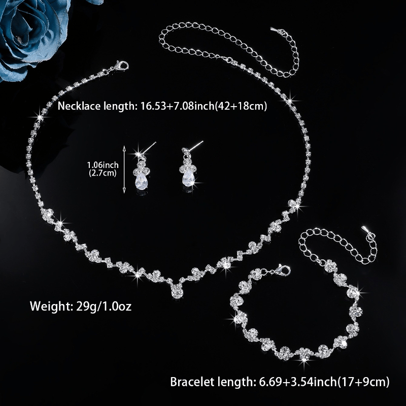 3pcs Rhinestone Necklace, Earrings, Bridal Wedding Set
